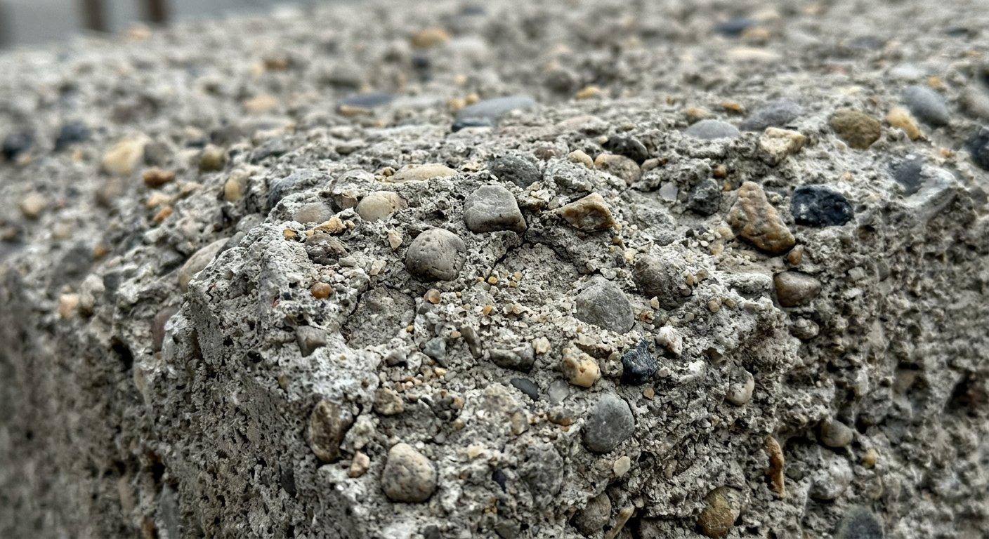 Zaschnięta powierzchnia podkładu betonowego o klasie wytrzymałości B10 wykazuje charakterystyczną, lekko porowatą strukturę cementową.